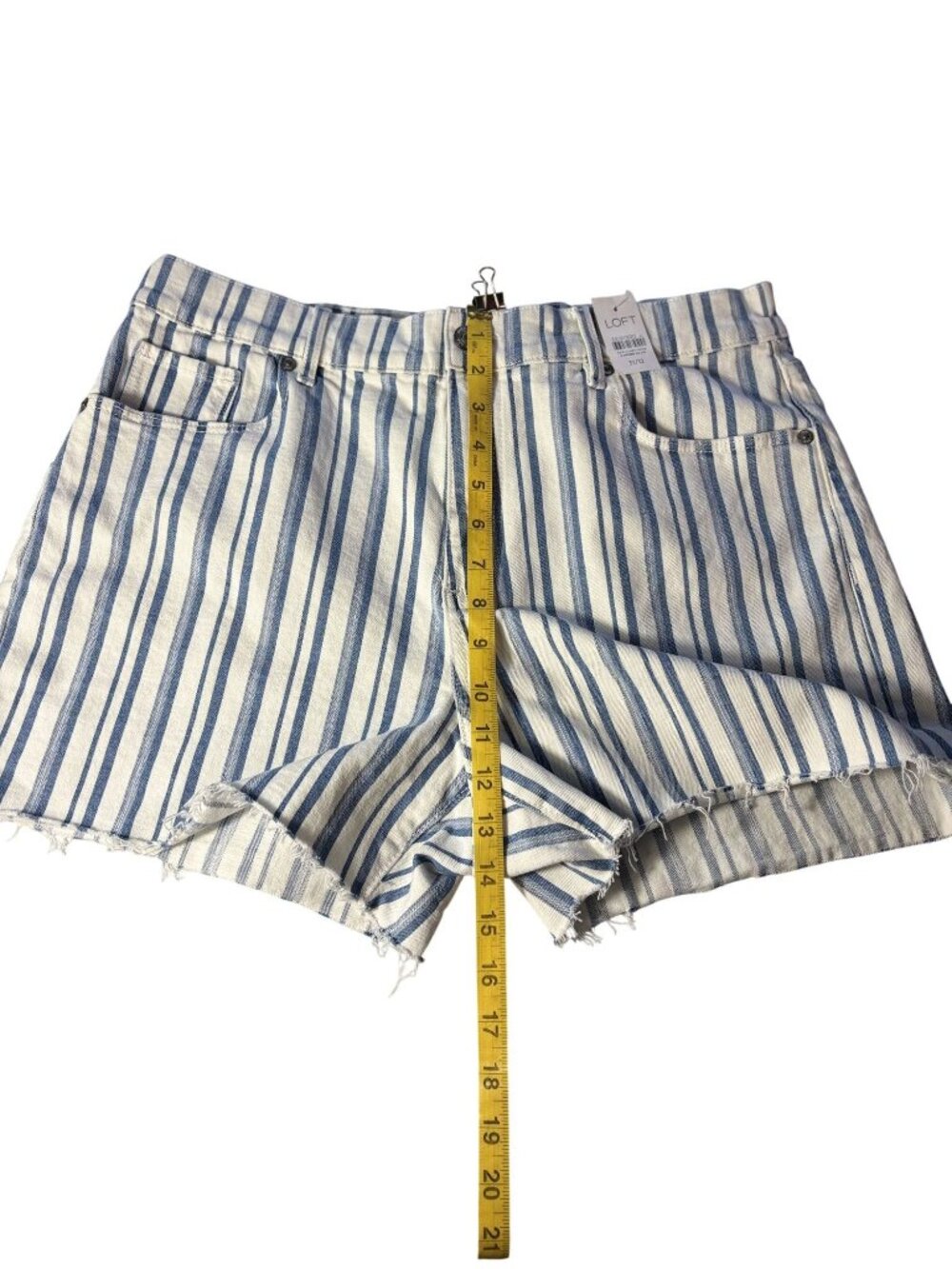 LOFT Blue & White Striped High-Rise Cutoff Denim Shorts Size 12 - Picture 6 of 8
